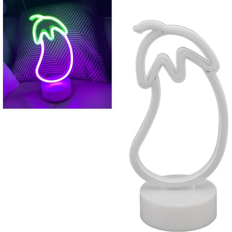 Lumière néon aubergine, lampe en forme d'aubergine, décoration de chambre, alimentation USB/piles, décoration de Noël, éclairage d'ambiance LED (1/5)