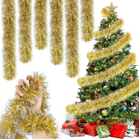 5er Set Weihnachts-Lametta-Girlande 2M Gelb Glänzend für Baum & Deko