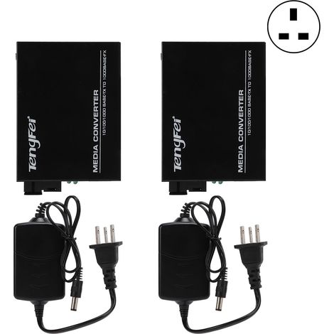 Convertisseur de média optique monomode 20 km Gigabit Ethernet, émetteur-récepteur avec indicateurs LED, prise UK 100-240V. (1/5)