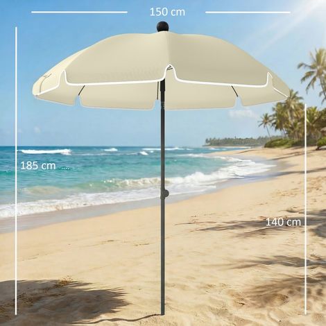 Parasol de plage Ø150 cm, déperlant, pliable, avec ancrage au sable, inclinaison réglable, sac de transport, beige (1/5)