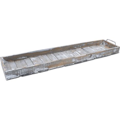 Holz Deko Tablett XXL Used Look mit Griffen aus Metall - 90 x 20 cm - Servier und Kerzen Brett rechteckig - Kerzentablett Servierschale Tisch Deko Servier Kerzen Brett Weihnachten