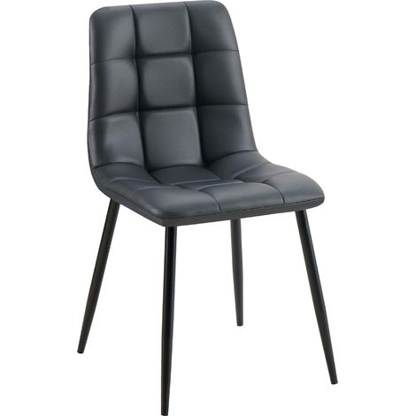 Silla de comedor moderna y cómoda x1 en piel sintética negra con costuras cuadradas y estructura de metal 100007139 (1/5)