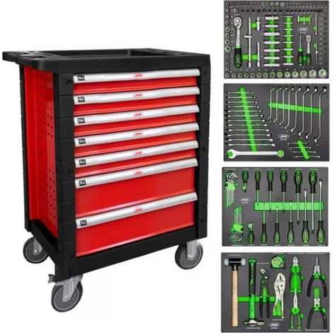JBM 53686 Cassettiera a 7 cassetti rossa con utensili 172 Pz.