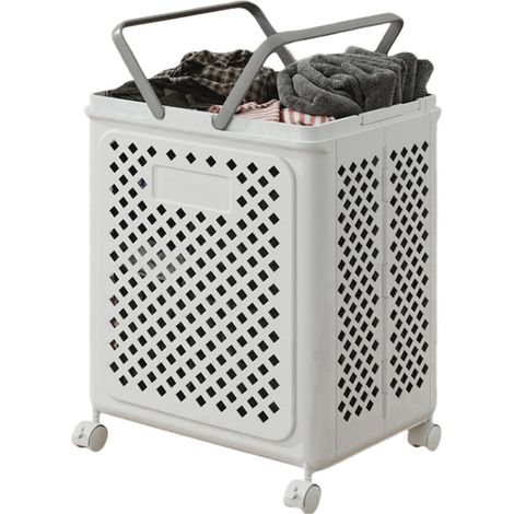 Panier à linge à roulettes, grande capacité 49 L, poignées extensibles, blanc, pliable, 36 x 28 x 49 cm (1/5)
