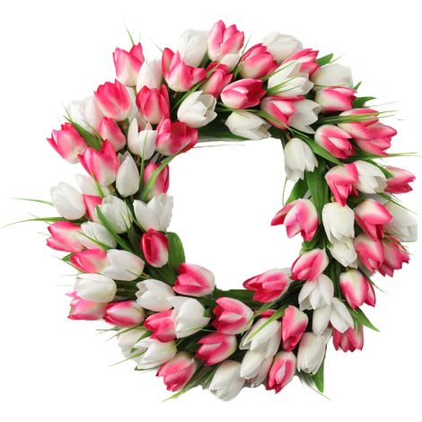 Corona artificial hecha de flores vegetales, ratán y seda, 50 cm de diámetro, decoración de puerta, primavera/verano, accesorios para el hogar, rosa y blanco. (1/5)