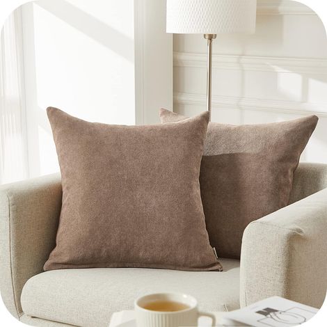 Lot de 2 Housse de Coussin 30x50cm Décoratif Canapé en Chenille Housses Coussin Decoration Chambre Carré Couleur Uni pour Chaise,Voiture,Bureau, Café (1/5)