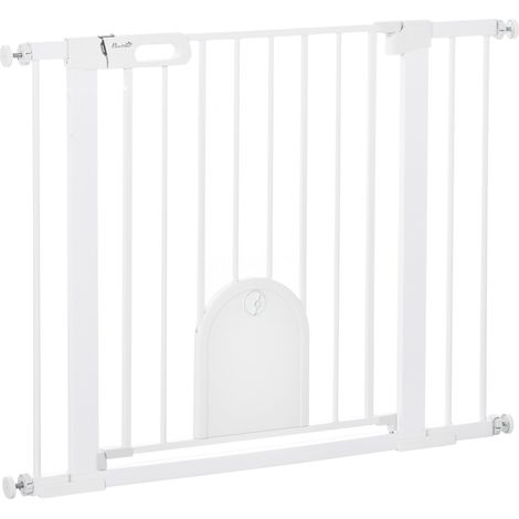 Cancelletto di Sicurezza per Cani con Porta Piccola Regolabile e Chiusura Automatica 75-103x76 cm Bianco (1/5)