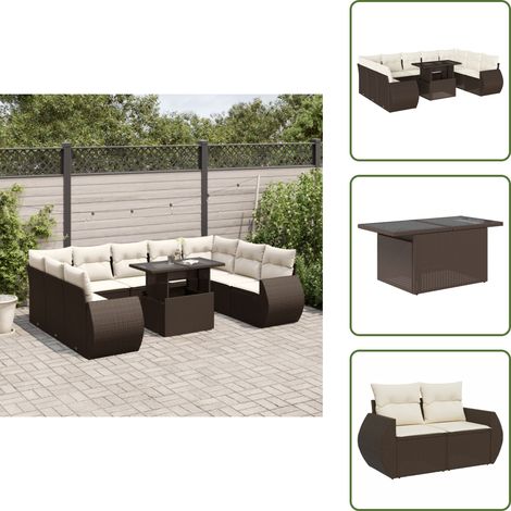 10-tlg. Garten-Sofagarnitur mit Kissen Braun Poly Rattan - Garten Sofagarnitur - Garten Sofagarnituren - Outdoor Sofagarnitur - Sofagarnitur Terrasse