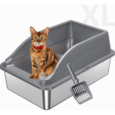 Stainless Steel Litter Tray XL, Anti-Odour, Anti-Scratch, Anti-Scatter (1/5)