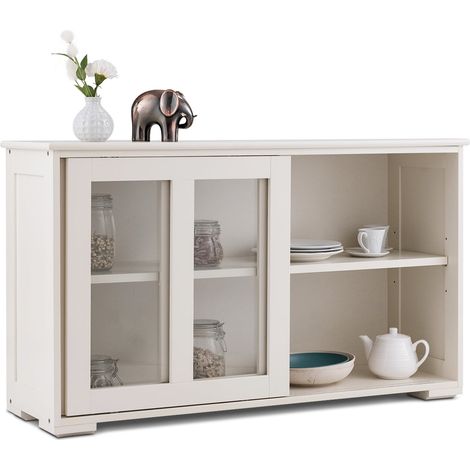 Aparador de cocina mueble bajo 106,5 x 33 x 62,5 cm con 2 puertas correderas y balda regulable estilo moderno MDF beige 200010802