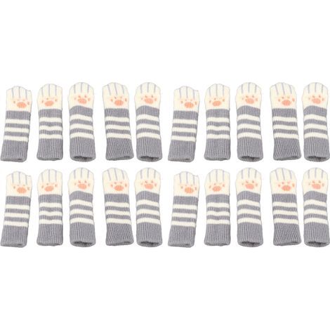 Chaussettes en forme de patte de chat pour meubles, 20 pièces, protection de sol pour chaise en tricot Double épaissi, pour le bureau et la maison, rayures gris foncé (1/5)