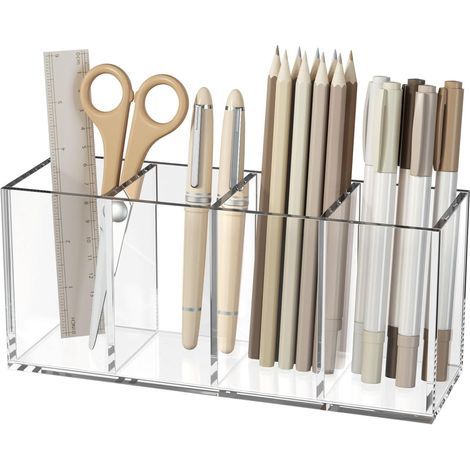 Pot de rangement - Pot à stylos en acrylique - Boîte de rangement à quatre compartiments (1/5)
