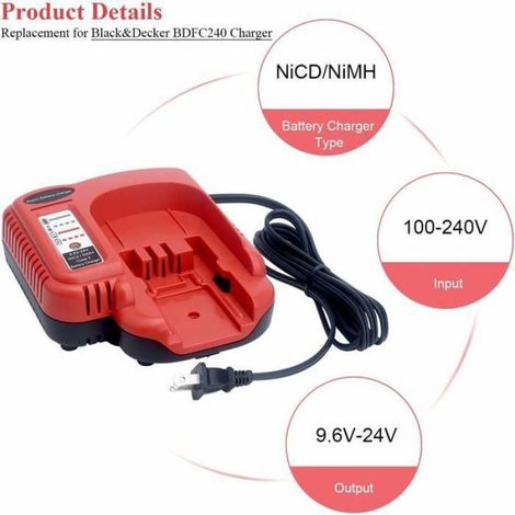 Pour Black & Decker BDFC240 9.6V-24V Power Tool NiMH NiCd Chargeur de batterie-Compatible avec Black and Decker 18V 14.4v 12V 9.6v (1/5)