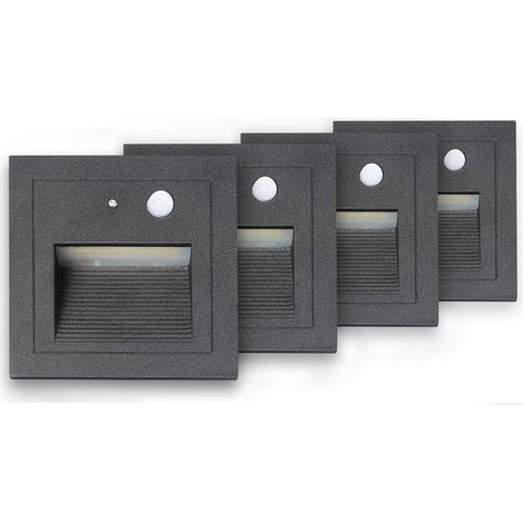 Spot encastrable extérieur mur et plafond de 4 LED Spot Mural Encastré 3W Applique Murale Escalier Etape Lumière Lampe Détecteur de Mouvement Sol Encastré Lumière Escalier Lumière Hall Lampe 2800K Bla (1/5)