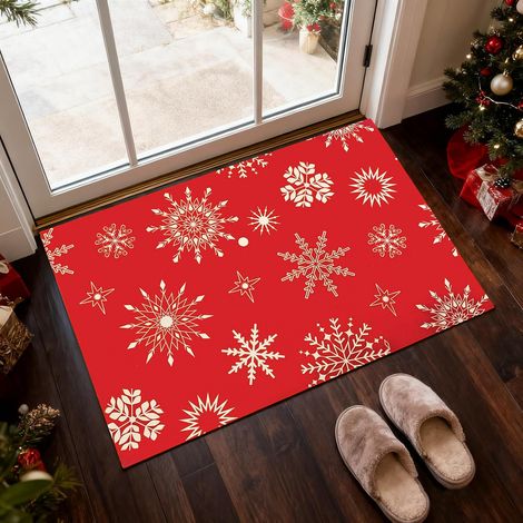 Paillasson de Noël, Paillasson Flocon de Neige, Tapis de Sol de Noël, Tapis d'Entrée Noël, Tapis de Bain Antiderapant, Tapis Porte à Motifs Noël pour Intérieur et Extérieur (1/5)