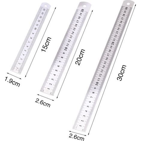 3 Pcs Réglet 15cm 20cm 30cm Outil Règle pour Étudiants et Bureau (Règle en acier inoxydable), argent (1/4)