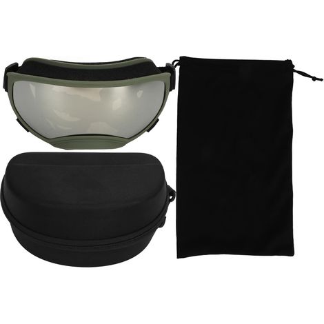 Lunettes de soleil pour chien grande taille UV protection anti-vent lunettes de ski voyage extérieur monture vert armée verres argentés (1/5)