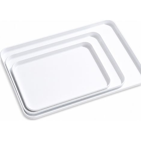 Lot de 2 plateauxs en plastique blanc, tailles petite et moyenne