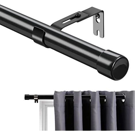 Gardinenstange – Edelstahl – Verstellbar und ausziehbar – Für Wohnzimmer, Schlafzimmer, Küche – Schwarz – 76 x 116 cm (1/5)