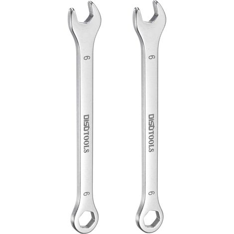 Set aus 2 dünnen 6-mm-Kombinationsschlüsseln, abgewinkelt mit einem 6-Punkt-Sechskant und einem 15° abgewinkelten Maulschlüssel, aus poliertem und gehärtetem Edelstahl 30Cr13, für Kfz-Reparaturen
