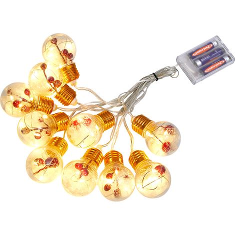 Weihnachtsbirnengirlande, Weihnachtsbaum-Lichterketten, Raumdekoration, Außenbeleuchtung mit roten Früchten, Batteriekasten, Heimdekoration (1/4)