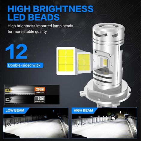 Stück LED-Scheinwerfer H4, 100 % hohe Helligkeit, 120 W, IP68 wasserdicht, Scheinwerfer-Baugruppe