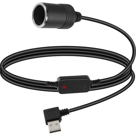 USB A Male to Cigarette Lighter Socket Converter Cable, 5V to 12V 90 Degree Right Angle USB A to Cigarette Lighter Female Adapter for Dash Cam, GPS, Driving Recorder (0.7M/2.3FT) (1/5)