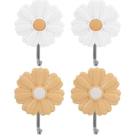 Lot De 4 Crochets AdhéSifs Muraux DéCoratifs Petite Marguerite Pour Chambre D'Enfant Porte Manteau Sans PerçAge AdhéSif Fort Pour Serviettes CléS VêTements (1/5)
