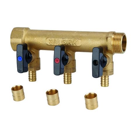 Collecteur avec vannes PER à glissement - GRK - M/F 3/4 - Diamètre 12 mm - 3 sorties