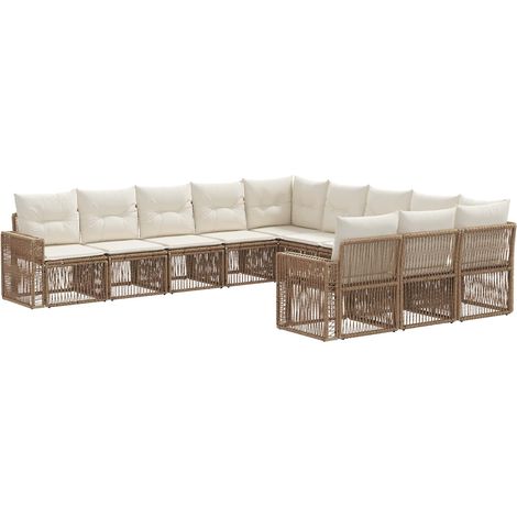 vidaXL Set Divano da Giardino 11 pcs Beige e Bianco Crema polyrattan