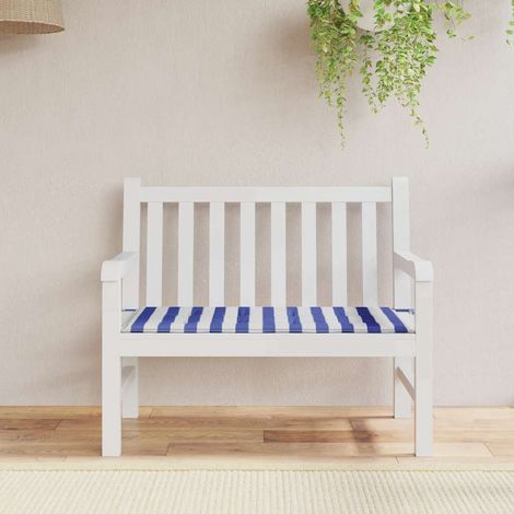 Coussin de banc de jardin rayures bleues et blanches 120x50x4cm (1/5)