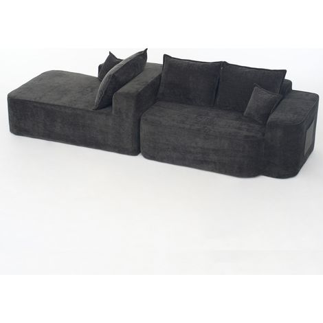 CHICFURN Divano angolare modulare 262 x 144 x 65 cm in ciniglia nera, senza montaggio per soggiorno (1/5)