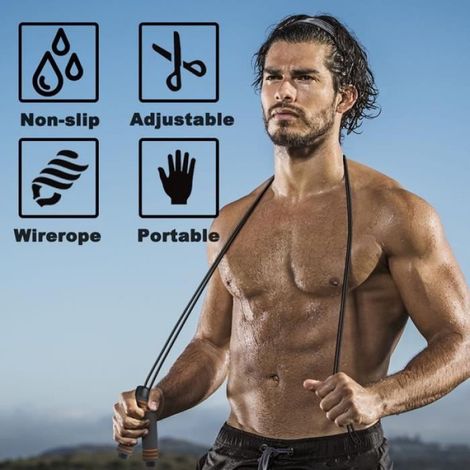 Corde à Sauter pour Fitness/Boxe/MMA/Gym - - Ergonomique Poignée Souple 3 M - Noir - Mixte (1/4)