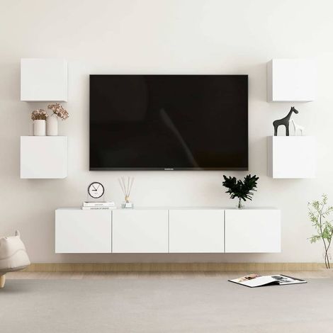 vidaXL Set de muebles de salón TV 6 piezas madera de ingeniería blanco (1/5)