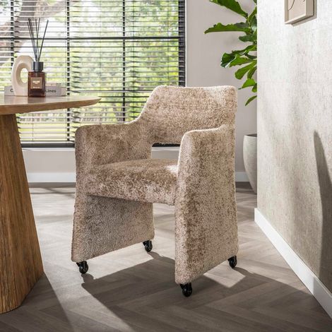 Chaise-fauteuil en tissu beige avec roulettes Ely (lot de 2) (1/5)