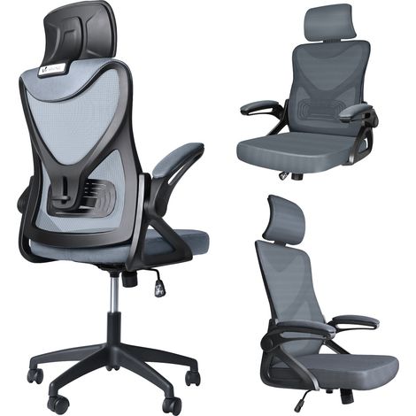 Vounot – Fauteuil de bureau ergonomique pivotant avec appuie-tête – Dossier réglable 90-120° – Siège 51x52cm – Base stable avec 5 roues – Maille respirante