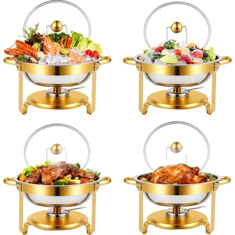 Serveur de buffet, acier inoxydable, capacité de 5QT, 4Pack (1/2)