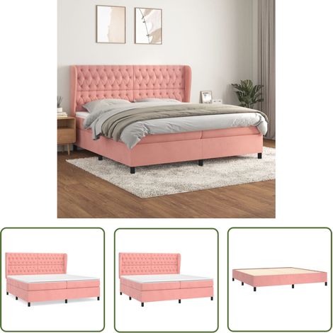 The Living Store Sommier à lattes de lit avec matelas Rose 200x200 cm Velours - Lit Tapissier - Lit Velours - Lit Double - Literie - Chambre À Coucher (1/5)