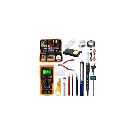 Fer à Souder Kit, Fer a Souder Etain Température Réglable 180-500°C Fer a Souder Electronique de Precision avec Etain a Souder, Pompe a Dessouder, Multimètre Numérique, 5 Conseils de Soudage