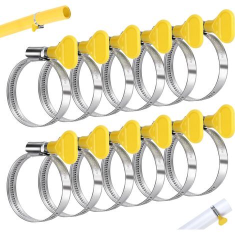 Lot de 12 colliers de serrage réglables de 32 à 50 mm en acier inoxydable avec poignée jaune pour piscine, machine à laver, tuyau d'eau, tuyau de gaz, jardin (1/5)