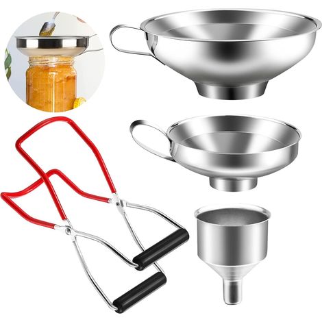 entonnoirs de cuisine en acier inoxydable avec pinces pour bocaux de conservation, petit entonnoir pour confiture, pour liquides, parfums, poudres, huiles (argenté) (1/5)