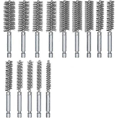 Lot de 14 brosses de nettoyage pour perceuse, en acier inoxydable, pour perçage de 6,35 mm (1/4 pouce). (1/5)