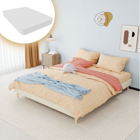 DESVIAE Cadre de lit plateforme 160 x 200 cm beige en tissu et métal design moderne structure stable montage facile (1/5)
