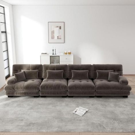 Canapé d'angle convertible - KOMHTOM - Cloud - 4 places - Chenille marron - Assise profonde (1/5)