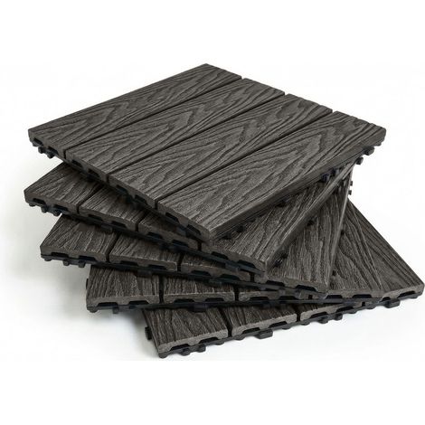 Set Mit 30 Klickfliesen Für Terrasse Aus WPC Jura Holzoptik Grau 30x30 cm