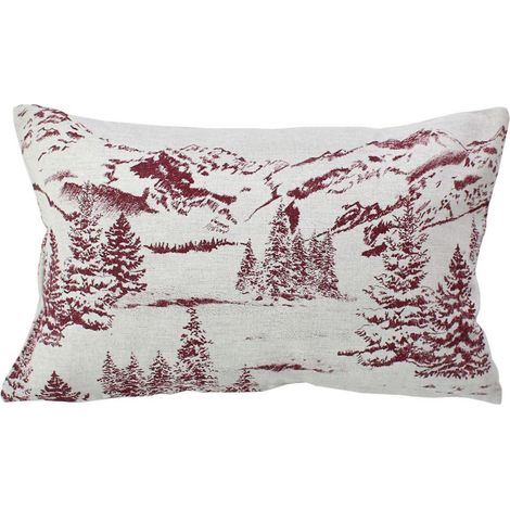 Coussin Déco de Noël "Ebène" 30x50cm Écru & Rouge