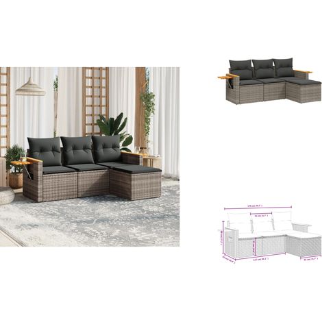 4-tlg. Garten-Sofagarnitur mit Kissen Grau Poly Rattan - Gartenmöbel - Outdoor Möbel - Rattan Sofa - Lounge Set - Esszimmergarnitur (1/3)