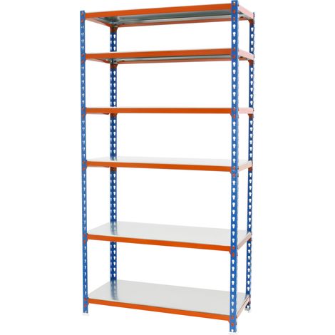 SimonRack Scaffale Portaoggetti, 2500x1100x400 mm, 6 Ripiani, Portata 200 kg per Ripiano, Metallo, Scaffale da Garage, Blu/Arancione/Zincato – Simonclick