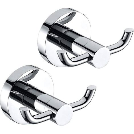 Set of 2 stainless steel and chrome-plated brass towel hooks for bathroom and kitchen doors (1/4)