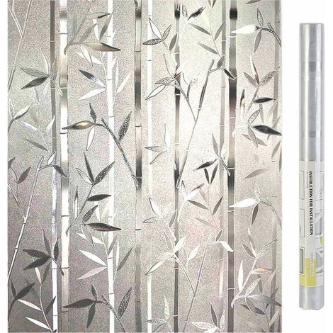 Film Occultant Fenêtre, Film Fenetre Anti Regard, Brise Vue Anti UV, Film Electrostatique vitre Non Adhesif, Film Fenetre Décoratif pour Bureau Maison Motif Bambou 45x200CM (1/5)